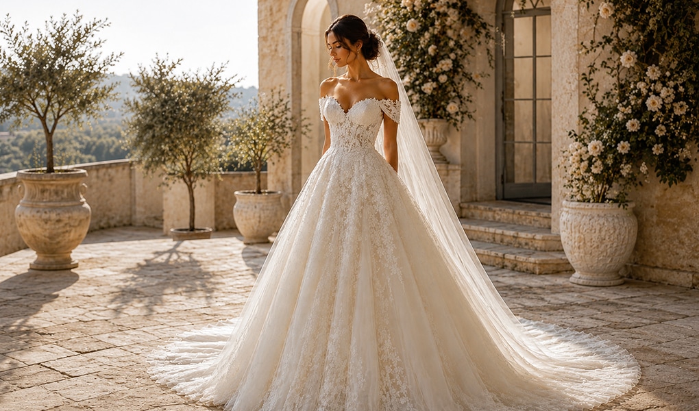 basque waist wedding dress