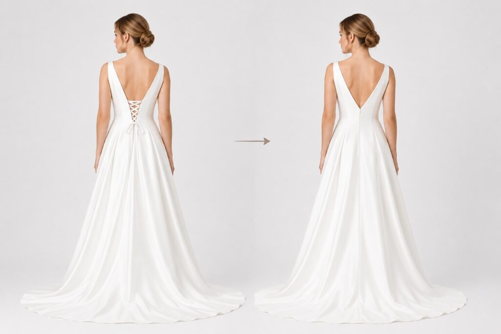 customize corset weddign dress to zipper