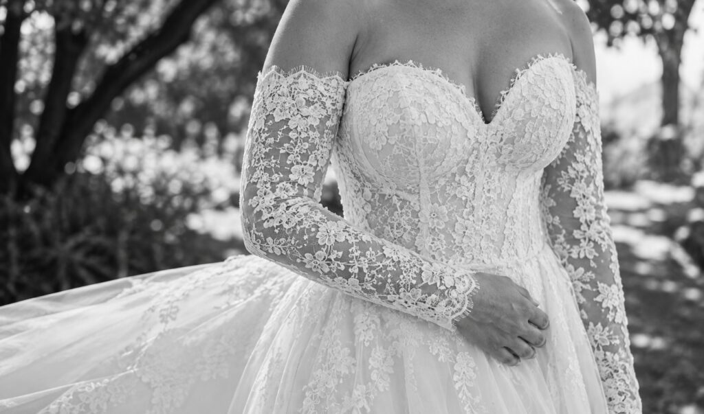 strapless lace wedding dress with sleeves