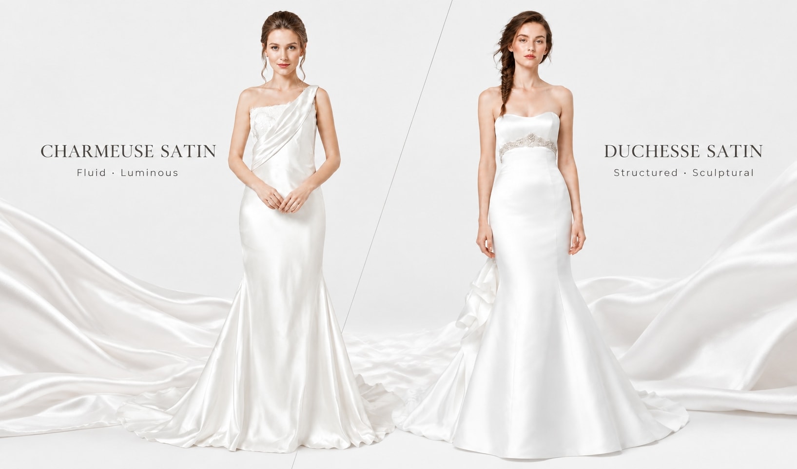 charmeuse satin vs. duchesse satin wedding dress