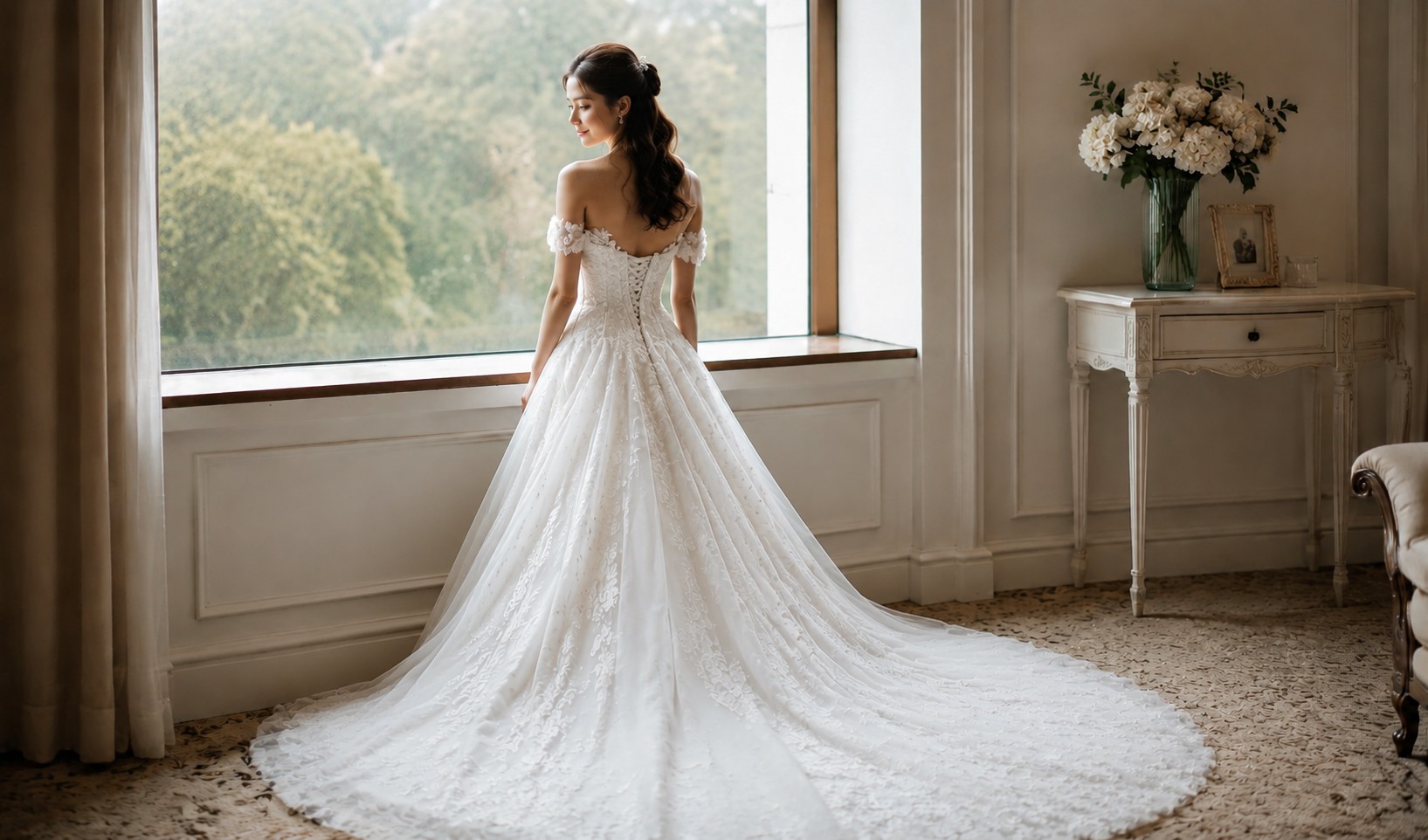 wedding dress with corset closure