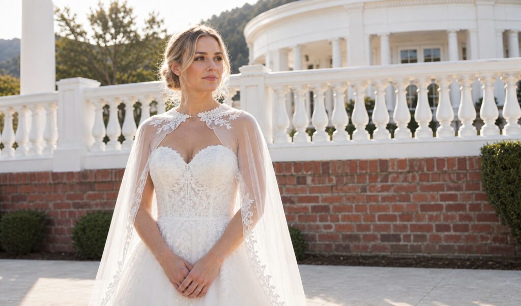 unique wedding dresses with cape overlay
