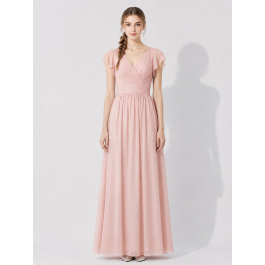 Short Chiffon Bridesmaid Dress with Flutter Sleeves Slate Blue Plus Size