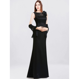 sachin and babi light blue dress Zapakasa Women Black and White One Shoulder Midi Mother of the Bride Dress  with Sleeves Satin Ruched Ruffled Bodycon Wedding Guest Dress with Sash main image 1