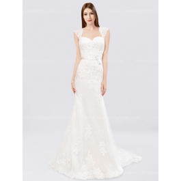 Keyhole Back Tulle Lace Wedding Dress $257