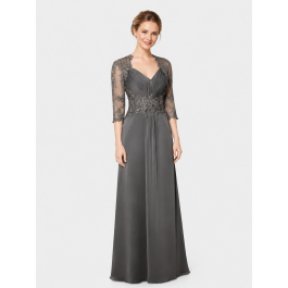light grey mother of the groom dress 2020 Silver Lace of the Groom Wedding dress with Sleeves with 3/4 Sleeves