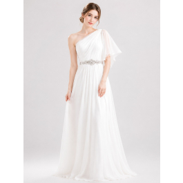 white one shoulder grecian dress Verra One-Shoulder Sash Maxi Dress White