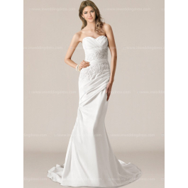 drop waist strapless wedding dress Gorgeous Wedding Dress with Drop Waist and Cascades Lace Mermaid with Court  Train Bridal Dress,MW369