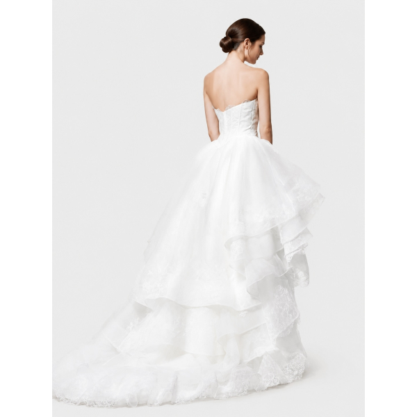 hi low beach wedding dress A-Line Lace Summer Wedding Dress Destination Strapless High-low Bohemian Bridal Gown