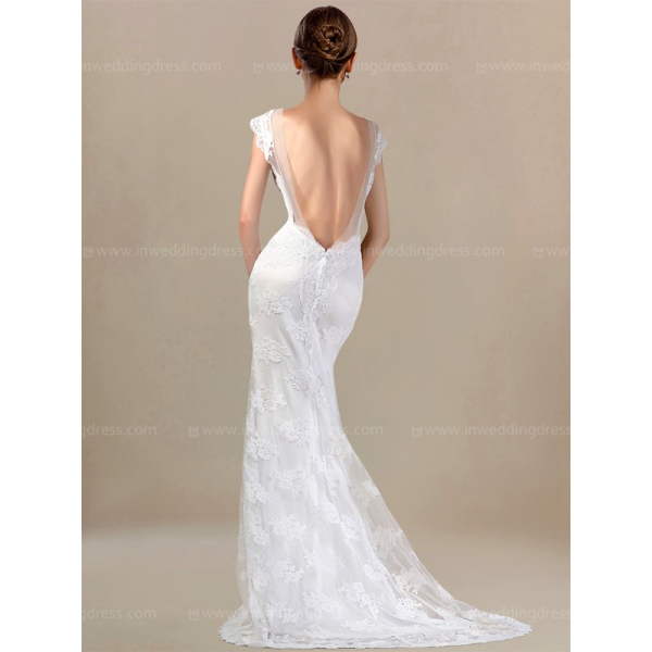 Lace Backless Beach Wedding Dress $266