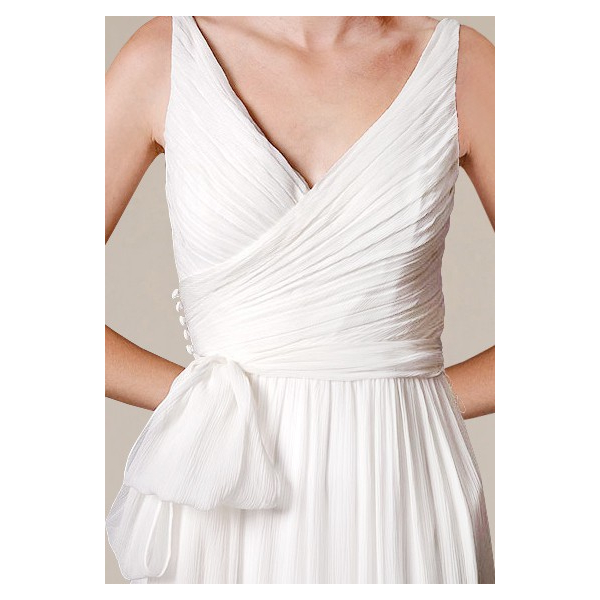sachin and babi light blue dress Straps Plunging Pleated Chiffon Long Train Wedding Dress main image 0