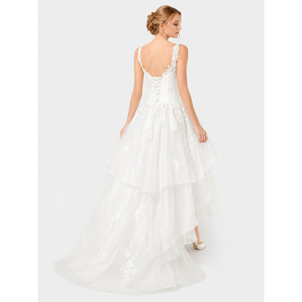 corset high low wedding dress Corset Bodice Ruffled High-low Beach Wedding Gown