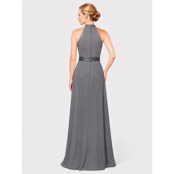 women's plus size bridesmaid dresses Zapaka Women Blue White Flower Plus Size Bridesmaid Dress Sheath Halter Printed Satin Long Wedding Guest Dress, Blue White Flower / US18W main image 1