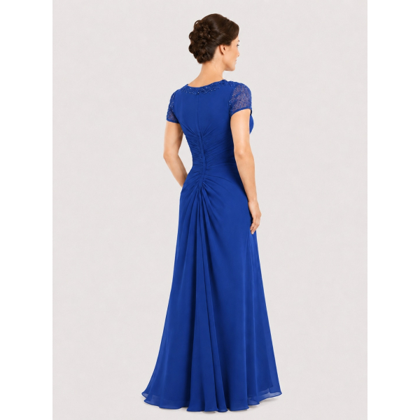 formal indigo dress Blue Mother of the Bride with Cap Sleeves QTY:186