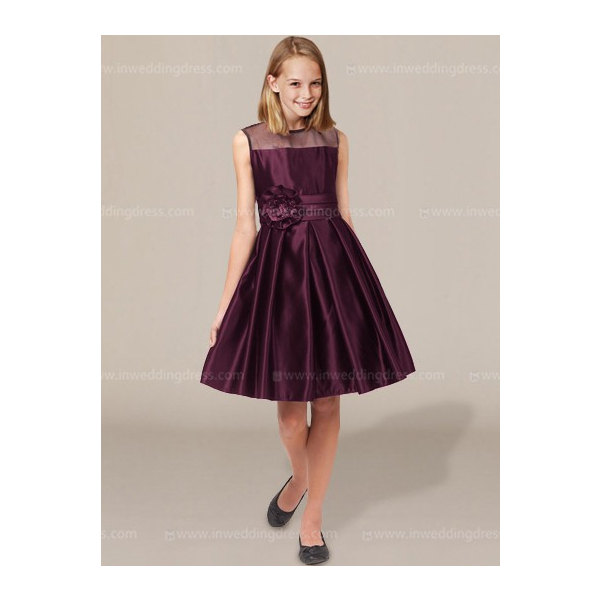 Satin Short Junior Bridesmaid Dress with Jewel Neckline