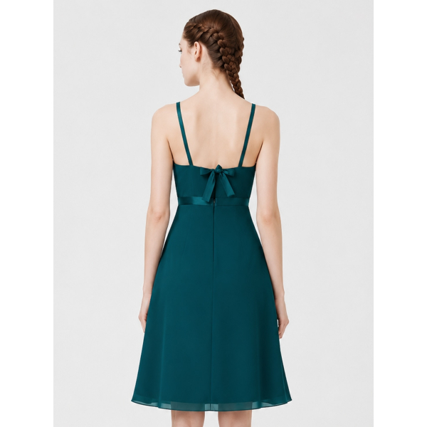 teal bridesmaid dresses knee length Chiffon Dress - Pleated;Fully Lined dress wedding boho bridal lace Mermaid & A-Line - Size:4 (Pre-Order - Ships Late October)