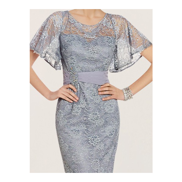 chinese dress ladies Gray Elegant Knee Length 3/4 sleeves 2 Pieces satin lace Evening Party –  Siaoryne main image 0