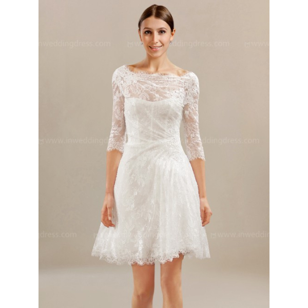 Short Lace Wedding Dress with Sleeves $238