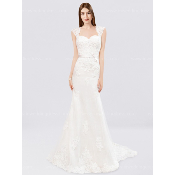 Keyhole Back Tulle Lace Wedding Dress 257