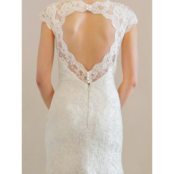 chinese dress ladies Designer White Lace Keyhole Back Mermaid Crepe Fall Wedding Dress