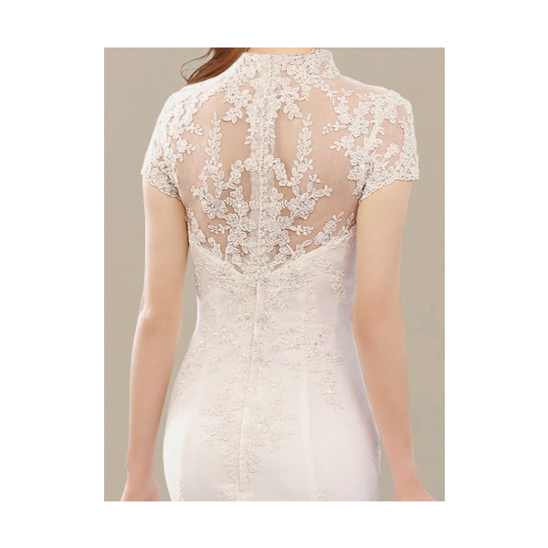 chinese dress ladies Short White A-Line Illusion Neck Long Sleeves Lace Wedding Dresses