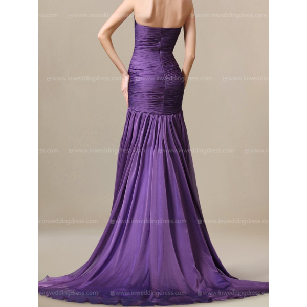 open lace back dress Shiny Purple Lace Long Prom Dress with High Slit, Purple Lace Formal D –  formalgowns main image 1