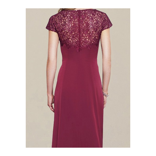 knee length dresses for ladies Sheath V Neck Lace Top Short Sleeves Elegant Mother of The Bride Dress Long Cocktail Dress US10 / Royal Blue main image 1