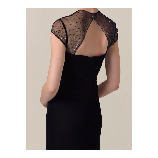 black beaded mother of the bride dresses WEDTREND Women Black Mother Of The Bride Dress Appliqued V-Neck Beaded Long  Wedding Guest Dress with Sequins main image 0