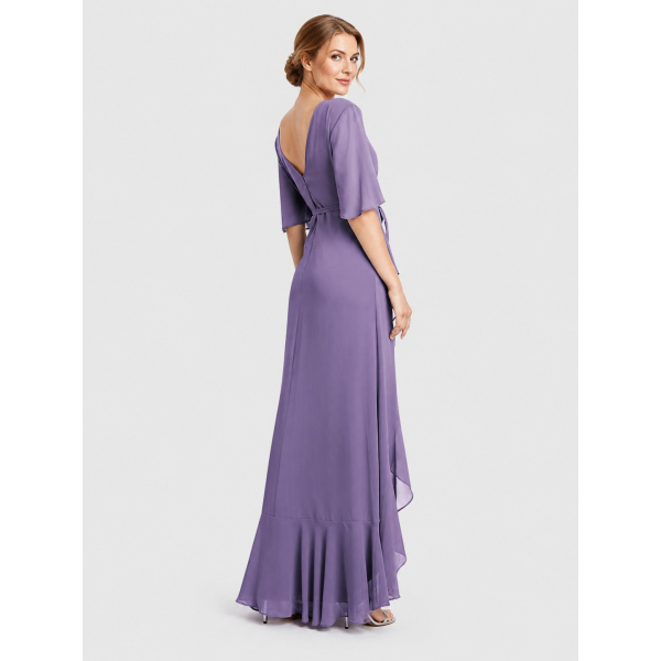chinese dress ladies Wedtrend Women Dark Purple Mother of The Bride Dress Lace Chiffon Square Neck Mermaid Slit 3/4 Sleeves Formal Dress, Dark Purple / US12 main image 0