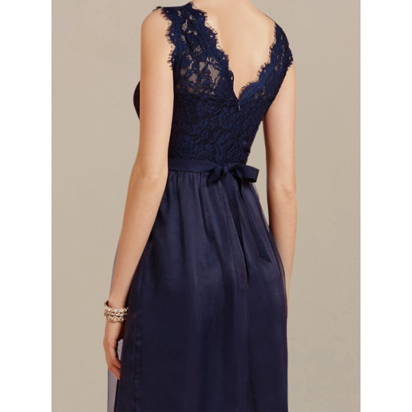 blue dress for baby girl Cheap Navy V-neck Short Lace A-line Bridesmaid Dresses Online,MBD114