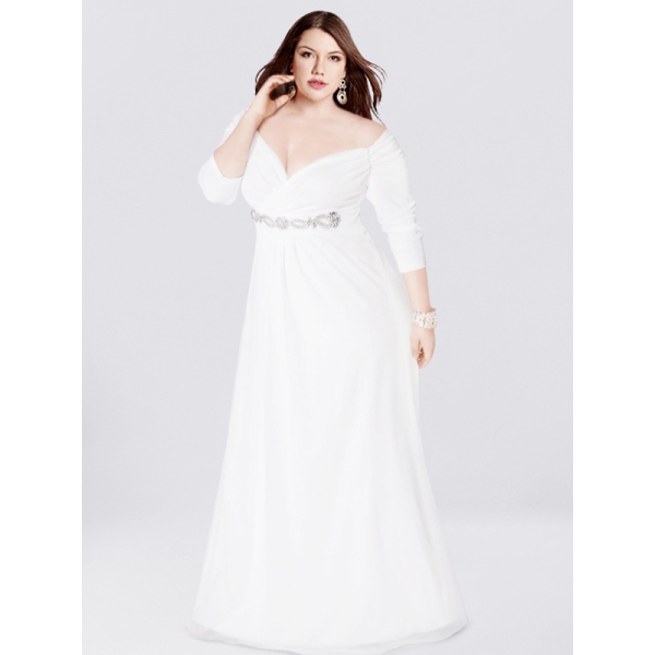 Off-the-Shoulder Plus Size Wedding Gown with Sleeves