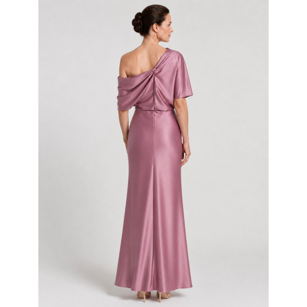 asymmetrical mother of the bride dresses Satin Dress MO447 Size:36/S Women's Backless Cami Dress mom gifts V neck Short Sleeves
