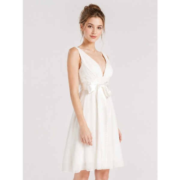 beach wedding dress short Elegant Sexy A-Line Short Angelic Crisscross Ruched Bodice Dress Simple Casual Elopement Midi Cute Adorable Gown
