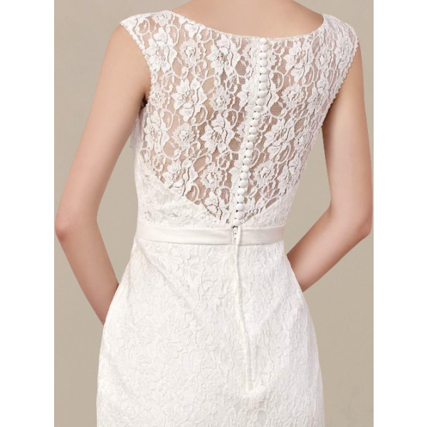 short backless wedding dress Simple Straight Neck Sleeveless A Line Ankle Length Evening Dress –  Pandrodressy