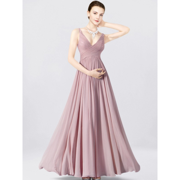 Elegant V-Neck Full Length Modern bridesmaid Dress