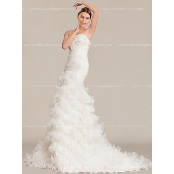A-line Wedding Dresses,Tulle Wedding Dress,Strapless Bridal Dress,Simp -  Wishingdress