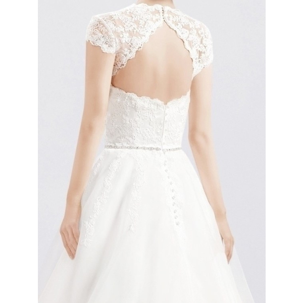 knee length dresses for ladies Eliora GownA-line Lace Gown with Sweetheart Corset and Overlay Jacket –  Lotus Threads Bridal main image 0