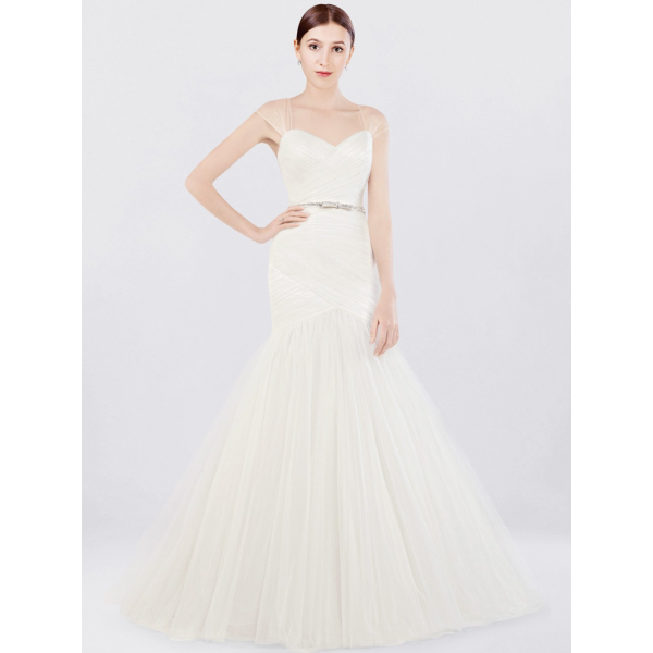 cap sleeve trumpet wedding dress