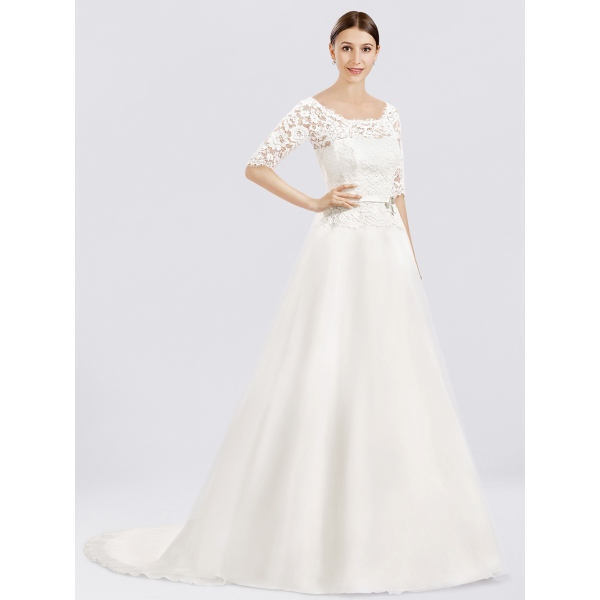 Wedding Dress with Elbow Length Sleeves ...