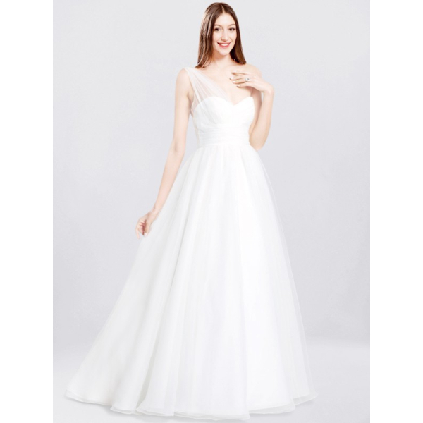 Chiffon One Shoulder Affordable Long Bridesmaid Dresses Simple Ruffle –  Ballbella