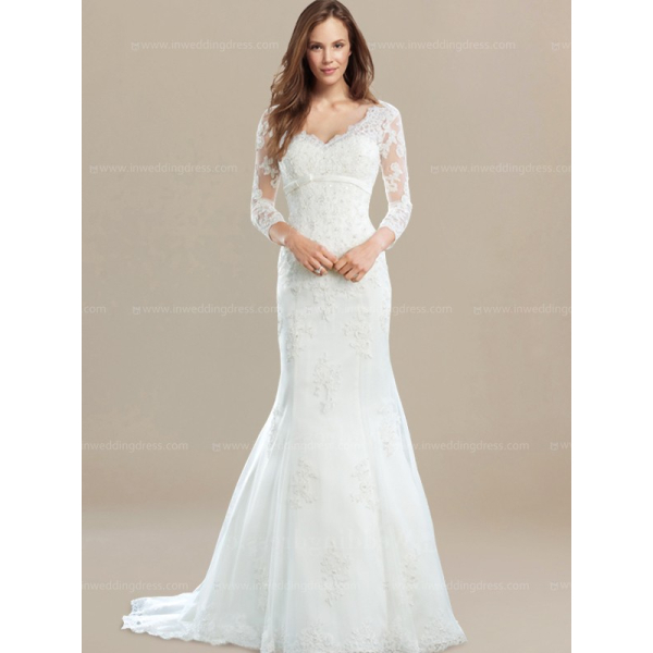 3/4 sleeves Lace Vintage Wedding Dress $272