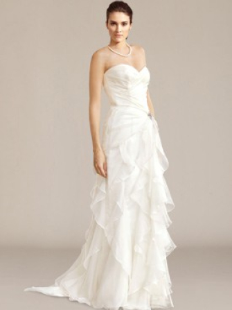 Strapless Chiffon Wedding Dress with Layered Skirt $259