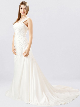 one-shoulder wedding gown