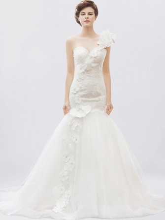 one strap floral wedding dress
