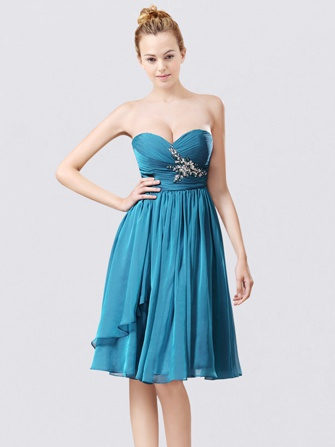 knee length prom dress_Marine Blue