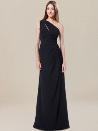 one shoulder bridesmaid dress_black