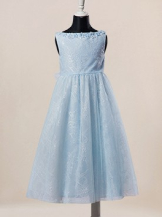 dentelle de tulle robe de fille de fleur_Blue Pastel