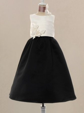 robe de fille de fleur unique_Ivory/Black
