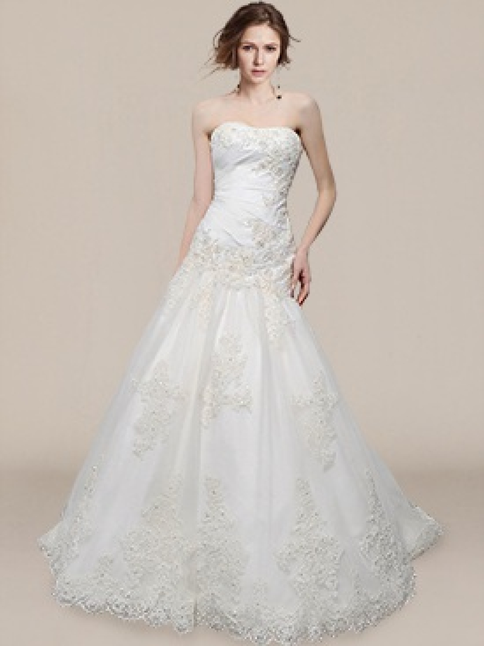 A-line strapless wedding dress
