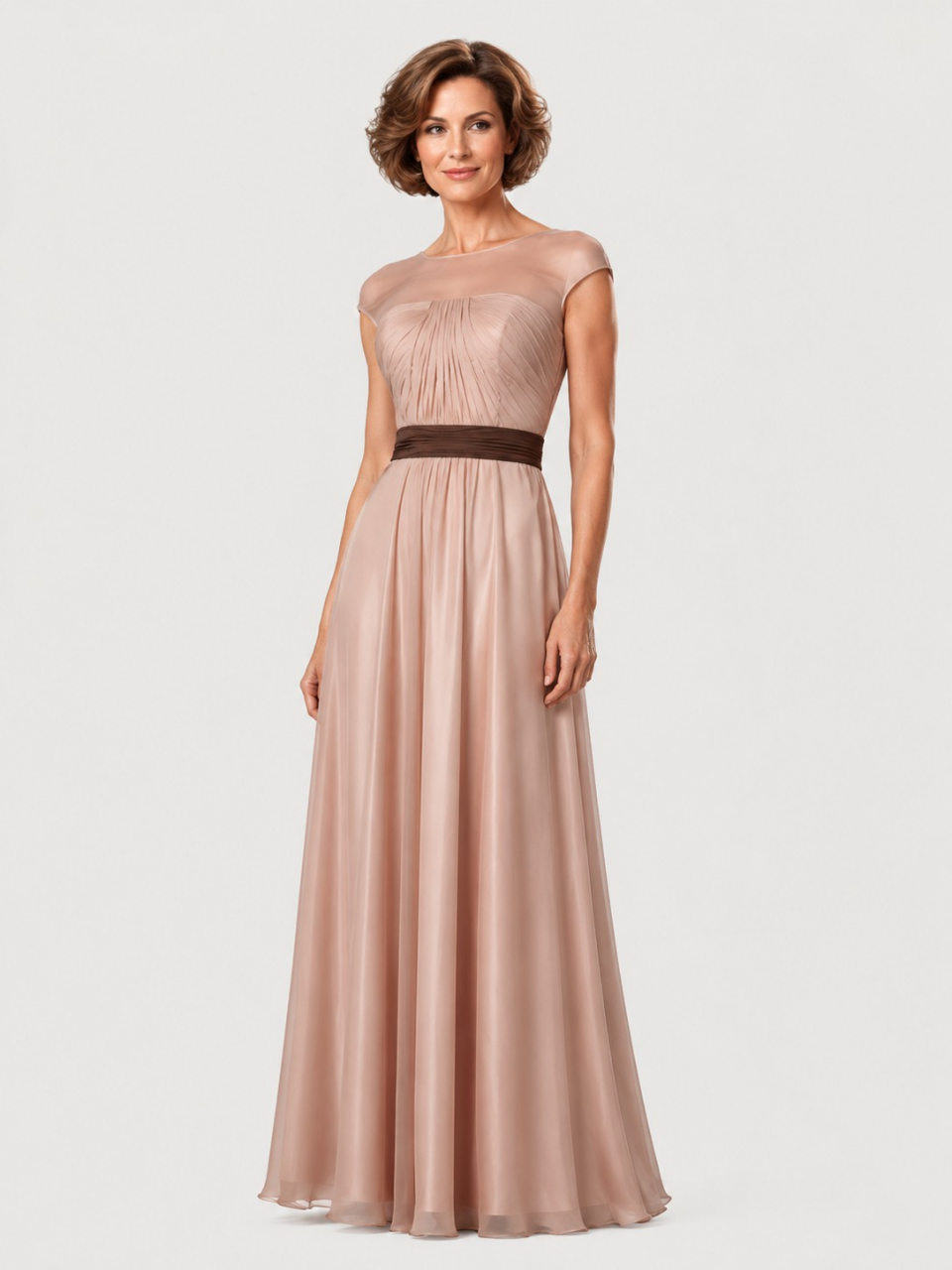 affordable mother of the bride dress_Blush/Espresso